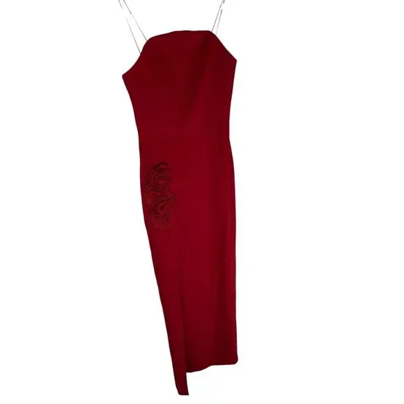 strapless open back dress Elegant Red Faux Blooming Gown with Embroidery Zari & Sequins Work + D   VASTRALYN